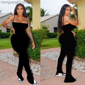 Combinaisons pour femmes Barboteuses HAOYUAN Sexy Bodycon Stacked Jumpsuit Femmes Plus La Taille Vêtements Dos Nu Salopette One Peice Split Leggings Barboteuses Club Tenues T230504