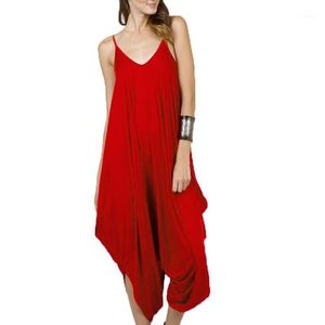 Dames Jumpsuits Rompertjes Harem Drop Crotch Romper Wide Been Strappy Overalls Dames Playsuit Spaghetti Strap Sexy Diepe V-hals Plus Size 4x