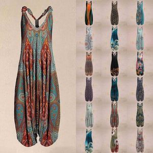 Combinaisons pour femmes Barboteuses Harem Romper One Piece Jumpsuit Femme 5xl Abstract Print Casual Loose Italian Spaghetti Strap Vintage Top P230522