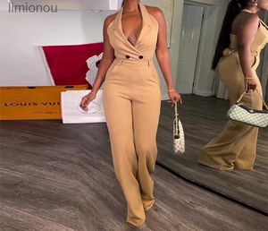 Jumpsuits voor dames Rompertjes Jumpsuit met hoge taille Dameskleding 2024 Zomer Nieuw Hangende nek Open achterzak Casual mouwloos Y2k Jump Suits voor damesL240111