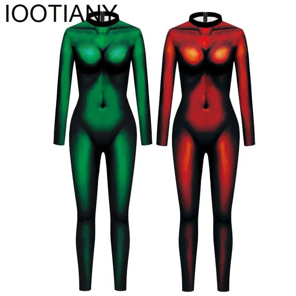 Monos de mujer Mamelucos IOOTIANY Cuerpo femenino verde Impresión 3D Mono sexy Carnaval Cosplay Mujeres Body Fiesta de noche larga 231202