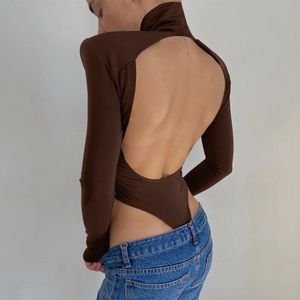 Monos para mujer Mamelucos Julissa Mo Monos sexys con espalda descubierta de algodón para mujer, mamelucos de manga larga con cuello alto, Tops informales negros para mujer, ropa de calle 230919