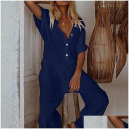 Jumpsuits voor dames rompers jumpsuit dames zomerkleding losse korte mouwen wide been broek boho beach vrouwelijk algemeen y200422 dro dh8qn