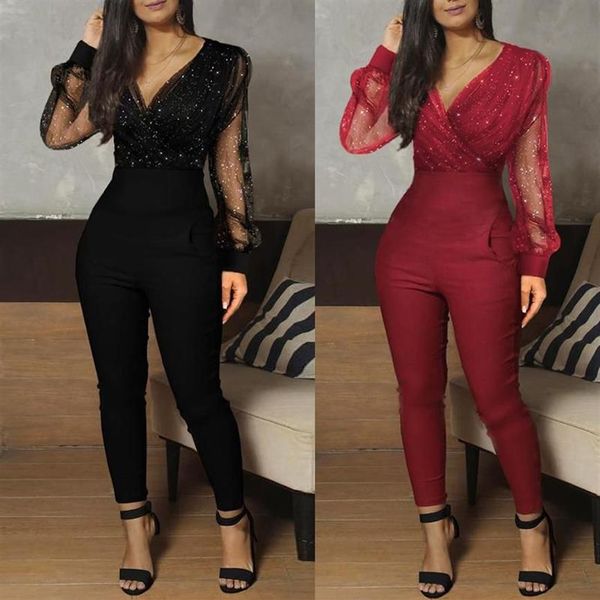 Combinaisons pour femmes Barboteuses Combinaison Femmes Bodys Sexy Jump Costumes Pour Plus Taille Soirée Élégant Noir À Manches Longues Vêtements280r