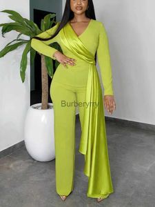 Dames Jumpsuits Rompertjes Jumpsuits voor Dames 2023 Jurk Lint Lange mouw V-hals Wijde pijpen Eendelige overall Elegant Feest Club Bruiloftsgast OutfitsL231005