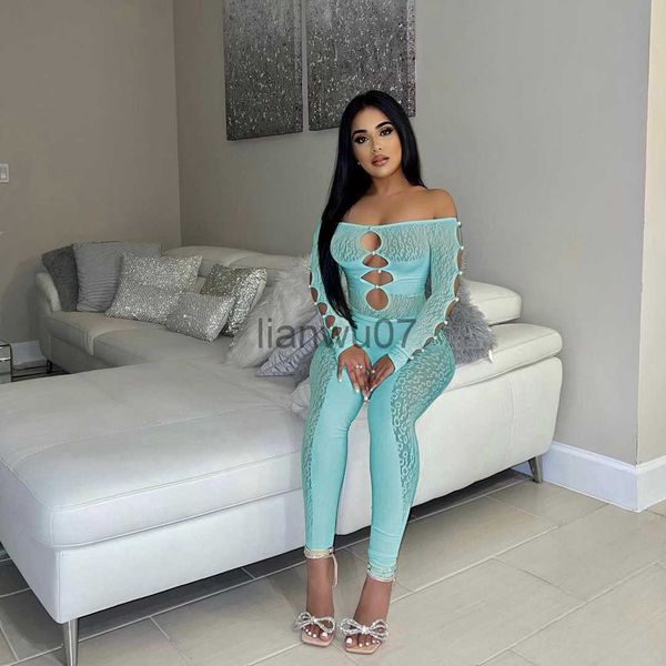 Jumpsuits femeninos Jumpsuits Mujer 2023 Off Shoulder Hollow Out Club Bodysuit One Piece White Mompers Fall Outfits Birthday Playsuit J230629