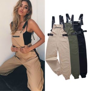 Combinaisons de sauts pour femmes Rompers Khaki Rompers Womens Jumps Cuit long élégant poches à fermeture éclair élégant Sobre sans manches ajusté