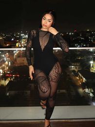 Dames Jumpsuits Rompertjes Kliou Zwart Mesh Vlinder Gehaakt Dubbelzijdig Draagbaar Kousen Lingerie Dames Sexy Lichaamsvormende Sheer Jumpsuit Dames OutfitL231212