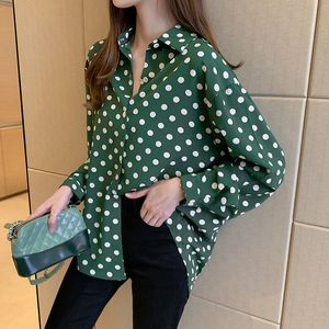 Jumpsuits voor dames rompers Koreaanse losse lange mouwen blouses dames lente chiffon dot single breasted shirt top mode dames kantoor blouse 221123