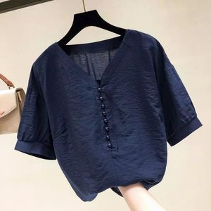 Monos de mujer Mamelucos Blusa de gasa de manga corta coreana Tops Camisas de gasa delgadas Mujeres Verano Tallas grandes Blusas sueltas Camisa Mujer Top sólido 221123