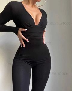 Jumpsuits voor dames rompers kanten jumpsuit vrouwen lente zomer overalls elegant long skinny bodysuit zwart v-neck mesh elegante buis sexy feestavond t231202