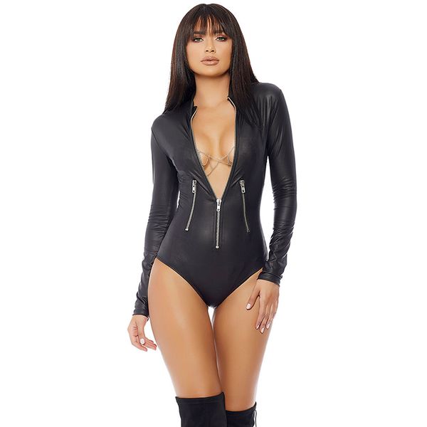 Combinaisons pour femmes Barboteuses Manches longues Latex Combishort Gothique Faux Cuir Body Fermeture Éclair Fétiche Wetlook PVC Catsuit Érotique Clubwear Plus Taille PU Combinaison 230826