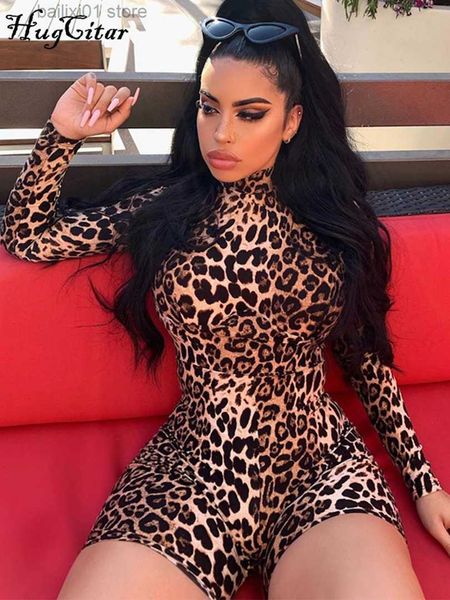 Jumpsuits de mujeres Rompers manga larga tigre leopardo estampado sexy fortaleza