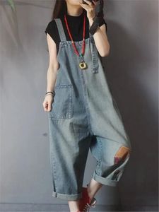 Jumpsuits voor dames Rompertjes Losse oversized rompertjes Dames jumpsuit Lente Casual bandjes Jeans Overalls Vintage patchontwerpen Denim Bib-broek Baggy tuinbroek 231202