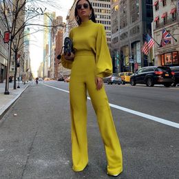 Dames jumpsuits Rompertjes Lossky Jumpsuit Dames Lange mouw Lange broek Wit Dames Romperpak Elegant Halve coltrui Wijde pijpen Broek Herfstkleding 230323