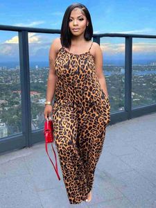 Jumpsuits voor dames Rompertjes LW SXY Grote maten Leopard Print Pocket Design Jumpsuit Patchwork Mouwloos Spaghettibandjes Dames Elastische skinny zomeroutfit J230629