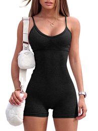 Jumpsuits voor dames rompreren nieuwe zomerspaghetti -riem mouwloze shorts jumpsuits voor vrouwen training romper Solid Color Sports Gym Yoga Fitness Playsuits P230419