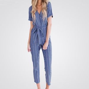 Dames Jumpsuits Rompers Office Wear Overalls voor Dames Gestreepte Casual Elegante Jumpsuit Korte Mouwen Katoen Linnen Plus Size Losse Riem M