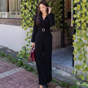 Jumpsuits voor dames rompers ol voor vrouwen 2023 High Taille Black Bandage V Neck Koreaans Kantoor Draag Fashion Bodysuit Bow Pantsuit 5