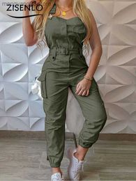 Jumpsuits voor dames rompers overalls voor vrouwen zomer nieuwe riemtype mouwloze werkjumpsuits stevige kleur casual broek chic en elegante vrouw jumpsuit t230504