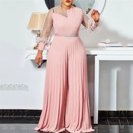 Combinaisons pour femmes barboteuses surdimensionnées et pour femmes rose plissé taille haute longueur de plancher élégante soirée soirée vêtements de fête 220902