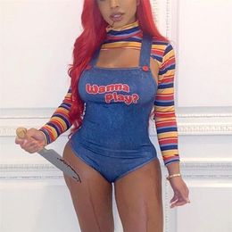 Dames jumpsuits rompertjes Speelfilm karakter bodysuit Chucky Doll kostuumset Halloween kostuums voor Scary Nightmare Killer 220929