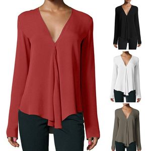 Combinaisons pour femmes barboteuses grande taille 5XL femmes col en V en mousseline de soie Blouses été volants solide féminin décontracté femme chemises femme mince bureau chemises 230421