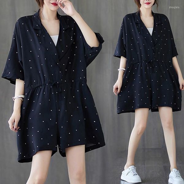 Jumpsuits femeninos Jumpsuit de talla de talla grande Summer 2022 Dot impreso Batwing Shorts Ropa de solapa Elegante para Pantsuit 5595wome