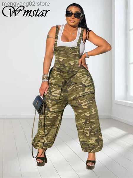 Monos de mujer Mamelucos Tallas grandes Mono Mujer S-2XL Camuflaje Cargo Pantalones Bolsillos Casual Cool Fashion Street Wear Romper T230504