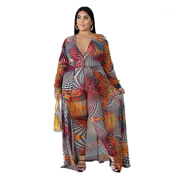 Combinaisons pour femmes barboteuses grande taille femmes Sexy col en V à manches longues combinaison Floral bureau dames Stretch balançoire en gros goutte