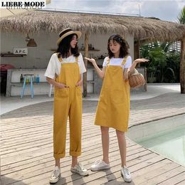 Women's Jumpsuits Barboteuses Style Preppy femmes grande taille poches combinaisons noir jaune coton jarretelle pantalon large lâche Kaii salopette jupes femmes L240111