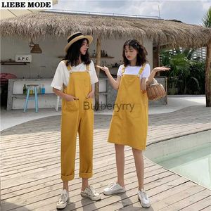 Women's Jumpsuits Barboteuses Style Preppy femmes grande taille poches combinaisons noir jaune coton bretelle large pantalon ample Kaii salopette jupes femmes L231005