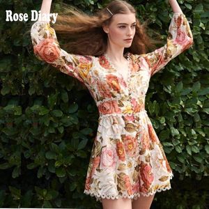Combinaisons pour femmes Barboteuses RoseDiary Summer Designer Streetwear Combishorts V Neck Lace Patchwork Floral Short Combishort Jumsuits Casual