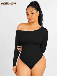 Les combinaisons pour femmes Rompers Bodys en forme de shapewear sans couture minceur diagonal cou long slve taille garniture liaisons Fajas Traine de taille quotidienne Shaper Y240504