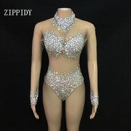 Combinaisons pour femmes Barboteuses Sexy AB Strass Maille Body Anniversaire Célébrer Porter Femme Chanteur Spectacle Body Soirée Bal Fête Stage Porter 220908