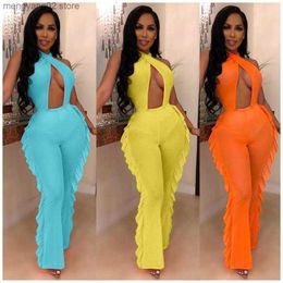 Jumpsuits voor dames rompers sexy jumpsuit pure mesh zomer strandkleding mouwloze halter met onderbroek dropshipping t230504