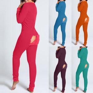 Monos de mujer Mamelucos Mujeres sexy Onesies Mono De Mujer Barboteuse Abotonado funcional Solapa Adultos Pijamas Club Botón Diseño Plunge Lo