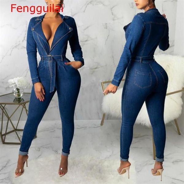 Monos de mujer, mamelucos sexis para mujer, cuello cuadrado, manga larga, ceñido al cuerpo, mono informal de mezclilla, pantalones vaqueros elásticos elegantes, mameluco O3144