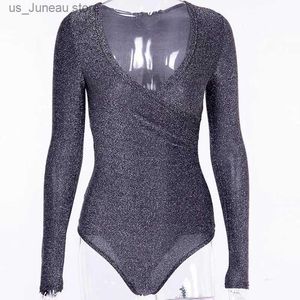 Combinaisons de femmes Roupers Shine Glitter Femmes Bodys sexy Bodys DP V-Colon IOffice Lady Club Romper Bodycon Fitness Fitness Party Rompers M0394 1 T240415