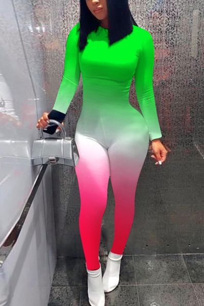 Combinaisons pour femmes Barboteuses Skinny à manches longues imprimé Patchwork Skinny Fluorescent combinaison femmes vêtements de sport pantalons longs combinaisons S-XL 230503