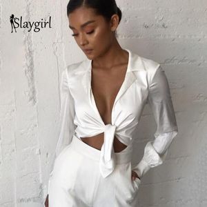 Combinaisons pour femmes Barboteuses Slaygirl 2023 Combinaison sexy Femmes Casual Noir Blanc Skinny Bodycon Combishort à manches longues Col V profond Bow Tops O