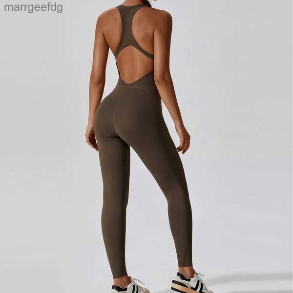 Monos de mujer mamelucos sin mangas sexy sin respaldo hueco apretado mono deportivo mujeres trajes de salto de verano elástico de secado rápido yoga fitness deportes monos YQ231220