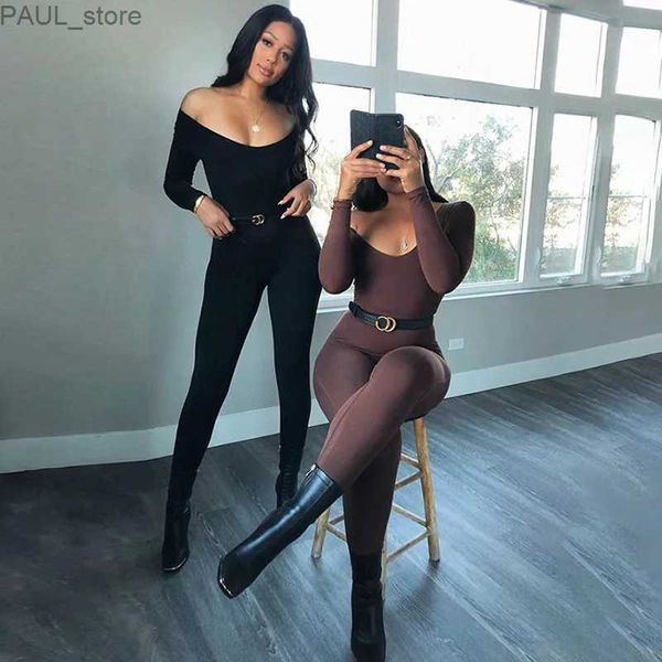 Combinaisons pour femmes Barboteuses Coupe Slim Basique Moulante Combinaison Pour Femmes Vêtements Décontracté Marron Fitness Barboteuses Y2K Combishort Activité Streetwear SalopetteL231212