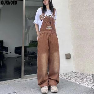 Jumpsuits voor dames rompers lente dames denim overalls bruin rechte lange breedbeen jumpsuits Koreaanse streetwear losse zomer vrouwen dunne denim jumpsuit 230422