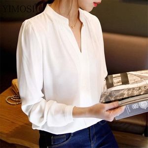 Combinaisons pour femmes Rompers Spring Femmes Tops Long Manche Casual Mariffon Blouse Femme Vneck Work Wear Shirt Solit Lady White Office Shirts 221123