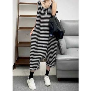 Jumpsuits voor dames Rompertjes Gestreepte jumpsuits voor dames Zomer Mouwloos Oversized Eendelige outfits Dames Losse Koreaanse stijl Casual Hoge taille Crossbroek YQ231220