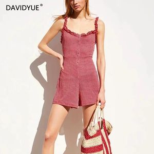 Dames Jumpsuits Rompertjes Zomer 2021 Womens Jumpsuit Chic Ruche Rode Plaid Spaghetti Strap Playsuits Vrouwelijke Casual Overalls Bodysuit