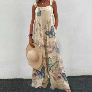 Dames Jumpsuits Rompertjes Zomer Spaghettibandjes Losse Overalls Boho Vintage Patroon Print Wijde Pijpen Playsuit Dames Casual Zak Strand Rechte JumpsuitsL231005