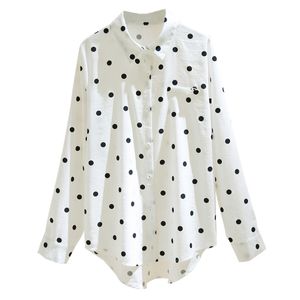 Monos de mujer Mamelucos Camisa de gasa con estilo de verano Mujeres Turn Down Collar Impreso Dot Blusa femenina Manga larga Oversize Lady Tops Blusa Feminina 221123