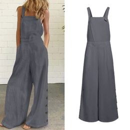 Jumpsuits voor dames rompers zomer dames jumpsuit dames rompelt sexy mouwloos wijd been solide casual losse overalls pantalon femme playsuit monos mujer 230422